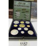 A Queen Victoria golden jubilee gold and silver coin set comprising 4 gold and 7 silver coins