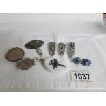 A mixed lot of costume jewellery including 2 silver brooches, earrings,