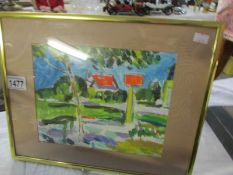 An abstract goauche painting on card by Royan Saintonge,
