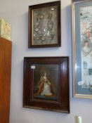 An oak framed and glazed portrait print of Queen Victoria and a Royalty collage