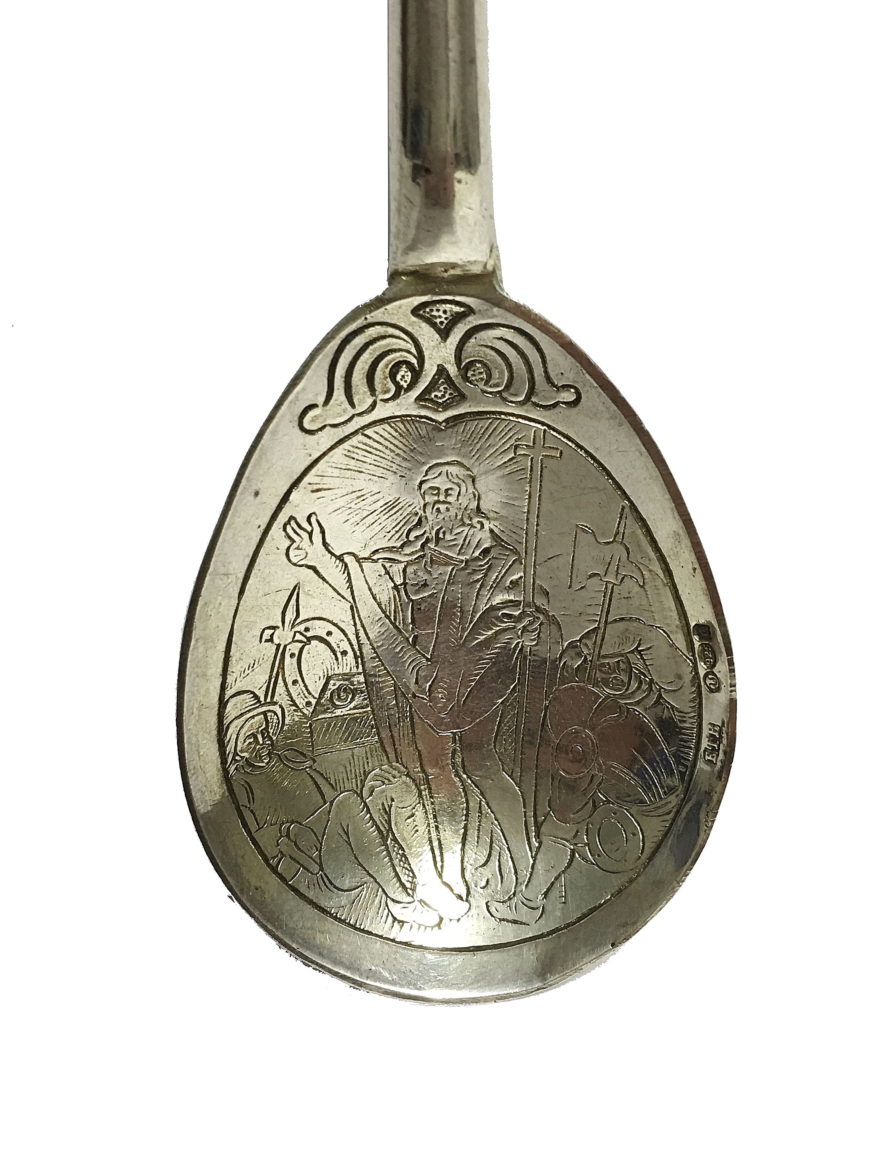 An early 20th century silver anointing spoon with ivory figure of St Paul finial - Image 3 of 5