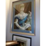 A framed and glazed portrait print of Queen Mary