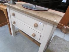 A rustic painted pine 2 drawer serving table