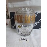A boxed Belgian Val Saint Lambert glass vase with 22ct gold decoration,