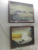 2 framed oil on canvas seascapes