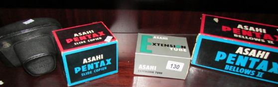 A Pentax spotmatic camera with Asahi super takimar lens and Pentax Asahi accessories (all boxed )