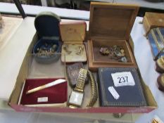 A mixed lot of gentleman's accessories including cuff links, collar studs,