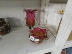 An art glass vase and an art glass bowl