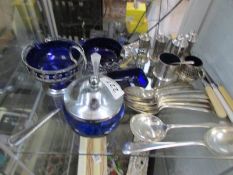 A mixed lot of silver plate etc including some with blue liners