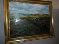 A gilt framed oil on board by Roy Marshall 1980 'View over Farndale,