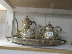 A 4 piece silver plate tea set on tray