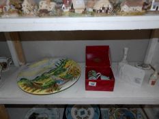 A collection of pottery/china including Lladro plaque, boxed Goebel, Van Gogh cup and saucer,