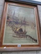 A framed and glazed oil on canvas of a Chinese Junk,