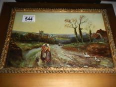 A 19th century framed and glazed print of a winter scene,