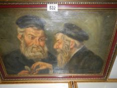 An early oil on canvas study of 2 Jewish gentlemen by S Adler,