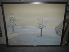 A large framed and glazed winter scene,