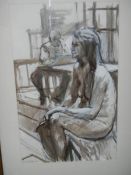 A framed and glazed Gouache study of artist and model by Lewis Davies, 1939-2010,