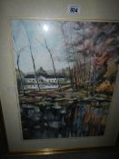 A framed and glazed watercolour rural scene,