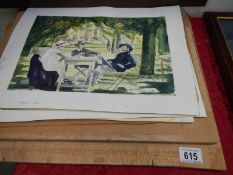 10 unframed watercolours,