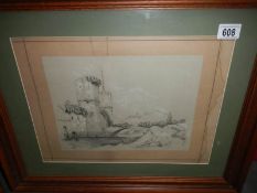 A framed and glazed pencil drawing entitled 'In Burgundy' signed B M Brown, 1890, image 30.