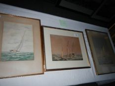 3 early 20th century watercolours of marine studies signed with monogram