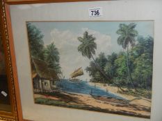 A framed and glazed tropical scene watercolour singed Munir,