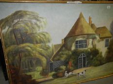 A large oil on canvas signed J Salsay, slight damage to canvas,