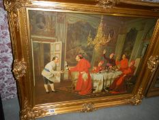 A gilt framed scene with Cardinals,