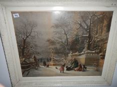 A large framed and glazed winter scene,