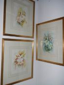 A set of 3 watercolour flower studies,