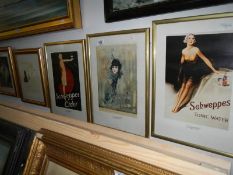 3 framed and glazed schwepps adverts and 2 other pictures