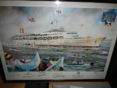 A framed and glazed print entitled 'Brittania Rules', The Falklands Taskforce,