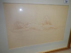 A framed and glazed drawing 'Nude Study' initialled N M (possibly Nicholas Mahere),