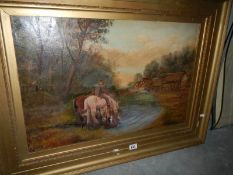 A large oil on canvas rural scene with man on horse, signed Stanhope Forbes '92,