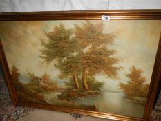 A gilt framed oil on canvas rural scene,