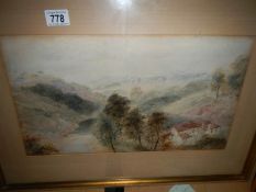 A large panoramic water colour of an Italian landscape,