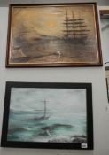 A nautical oil on canvas and a nautical oil on board