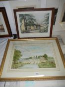 2 framed and glazed watercolours, a river scene,