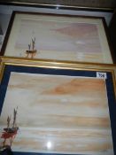 2 framed and glazed watercolours entitled 'Slack Tide' by Dennis Wooddui?