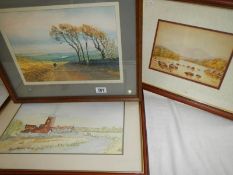 3 framed and glazed watercolour country scenes