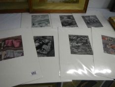 7 Henry Moore shelter sketch prints, circa 1945, approximately 16" x 12",