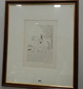 A signed framed and glazed French artist proof lithograph of horse and jockey scene by Vincent