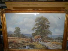 A print of an agricultural scene entitled 'Lincolnshire Harvest' by Don Vaughan