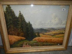 A large framed and glazed print of rural scene,