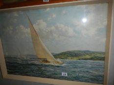 A framed and glazed seascape with sailing boats,