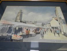 A framed and glazed watercolour 'Boston Market Place' signed Graham Timbrell,