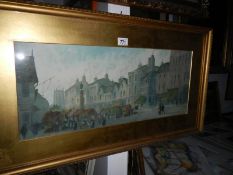 A framed and glazed watercolour of a continental market, signed Thomas Wakeman,