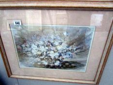 A framed and glazed floral print,