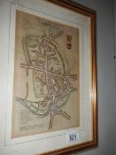 An antique framed and glazed map (location unknown as in latin), dated 19th August 1724,