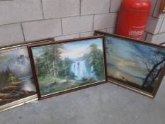 3 large framed oil on canvas country scenes